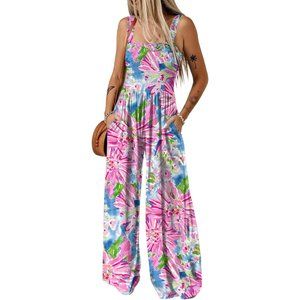 Womens Sleeveless Strap Jumpsuits Backless Overalls Long Pants Romper S-XL-Pink